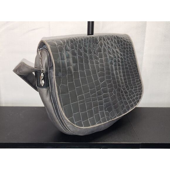 VTG 1980s Maud Frizon Gray Stamped Leather Crossbody Bag Made in Italy Grey RARE - Picture 1 of 13